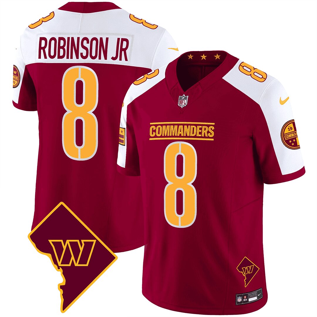 Men Washington Commanders 8 Robinson jr Red DC Map Patch 2024 Nike Vapor Limited NFL Jersey